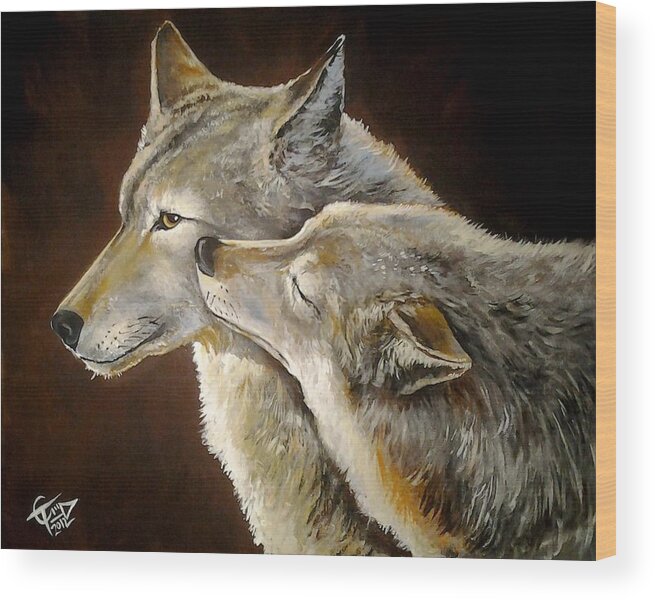 Wolves Wood Print featuring the painting Soul Mates by Tom Carlton