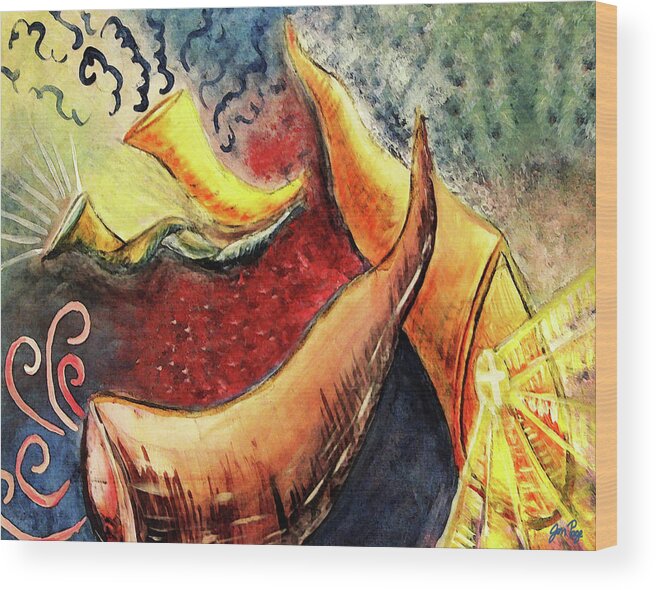 Jennifer Page Wood Print featuring the painting Sounds of the Shofar by Jennifer Page