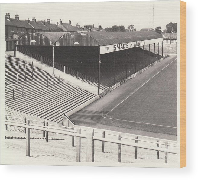 Stadium Wood Print featuring the photograph Southend United - Roots Hall - West Stand 1 - BW - 1960s by Legendary Football Grounds