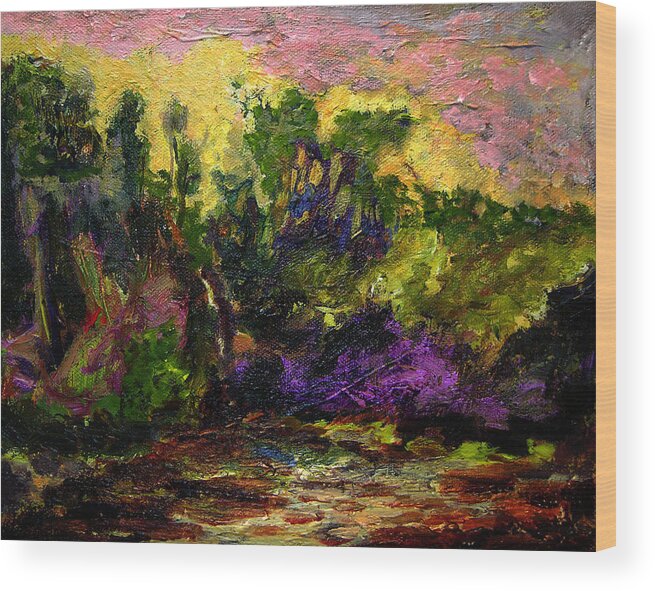 Impressionist Art For Sale Wood Print featuring the painting Southern Caribbean Mountains c. 6-25-13 by Julianne Felton