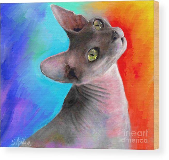 Sphynx Cat Wood Print featuring the painting Sphynx Cat painting by Svetlana Novikova