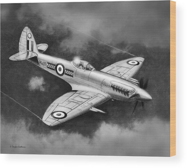 British Wood Print featuring the drawing Spitfire Mark 22 by Douglas Castleman