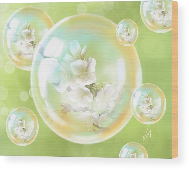 Spring Wood Print featuring the painting Spring bubbles by Veronica Minozzi