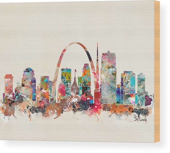 St Louis Missouri Skyline Wood Print featuring the painting St Louis Missouri Skyline by Bri Buckley