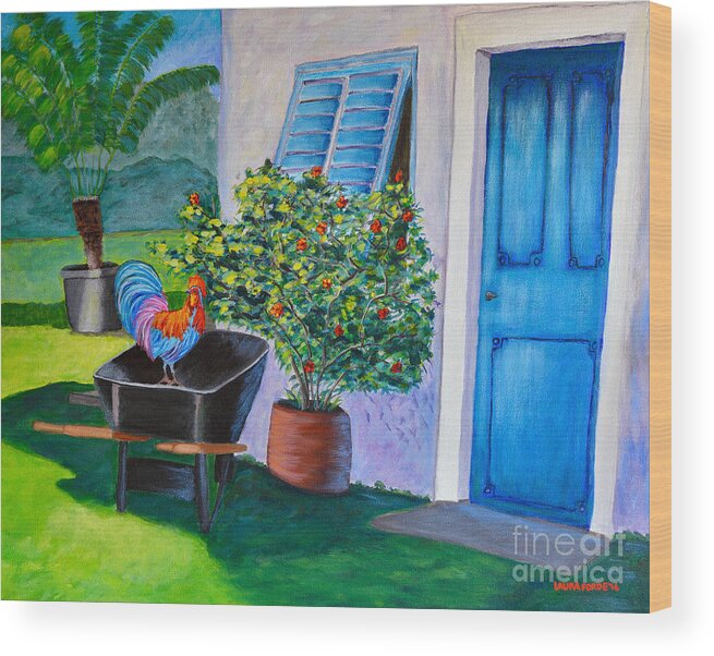 Rooster Wood Print featuring the painting Standing Guard by Laura Forde