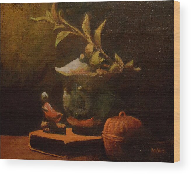 Walt Maes Wood Print featuring the painting Still life of Chinese jar by Walt Maes