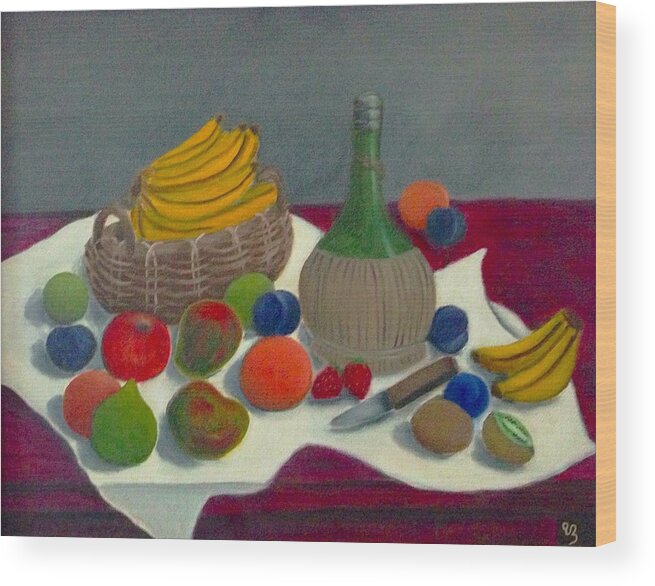Fruits Wood Print featuring the painting Still Life with Chianti and Fruits by Victoria Lakes