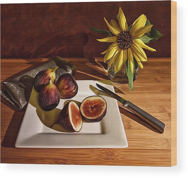 Still Life Wood Print featuring the photograph Still Life With Flower And Figs by Mark Fuller