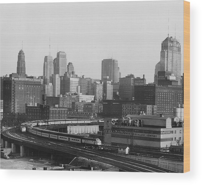 Passenger Cars Wood Print featuring the photograph Passenger Train Cuts Through Chicago - 1962 by Chicago and North Western Historical Society