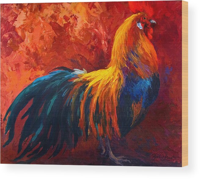 Rooster Wood Print featuring the painting Strutting His Stuff by Marion Rose