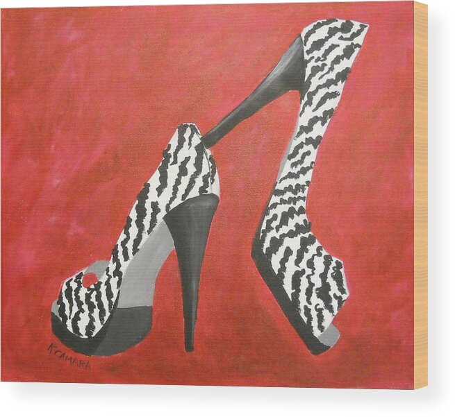 Abstract Wood Print featuring the painting Stylish Stilettos by Kathie Camara