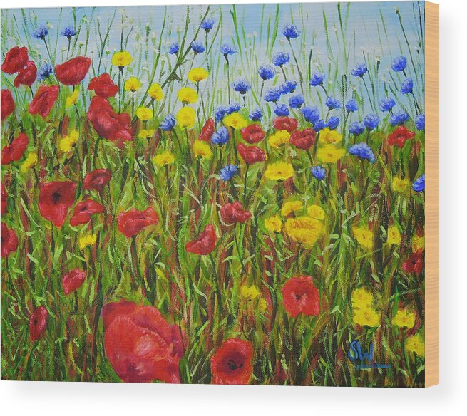 Art Wood Print featuring the painting Summer Flowers by Shirley Wellstead