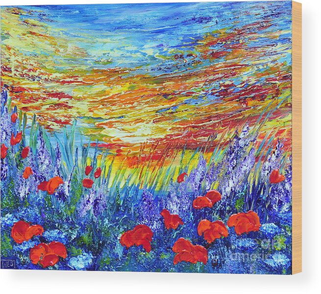 Poppies Wood Print featuring the painting Summer Meadow by Teresa Wegrzyn