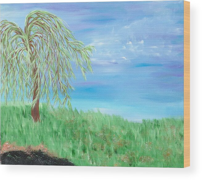 Willow Wood Print featuring the painting Summer Willow by Angie Butler