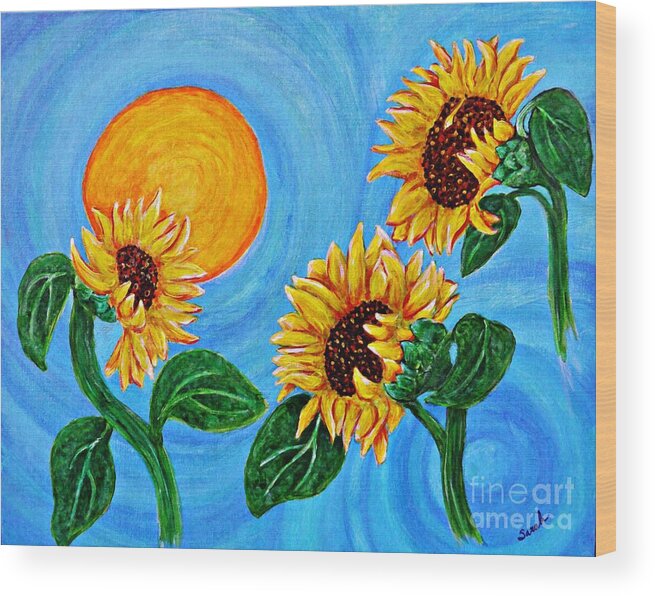 Sunflower Wood Print featuring the painting Sun Dance by Sarah Loft