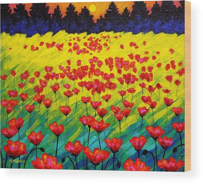 Landscape Wood Print featuring the painting Sun Poppies by John Nolan