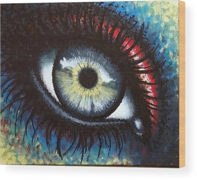 Abstraction Wood Print featuring the painting Sunflower Eye by Matt Mercer