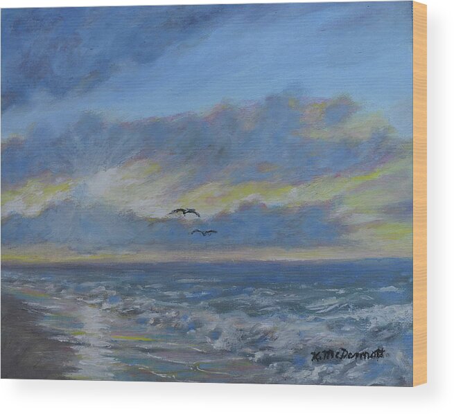 Seascape Wood Print featuring the painting Sunrise Glow by Kathleen McDermott