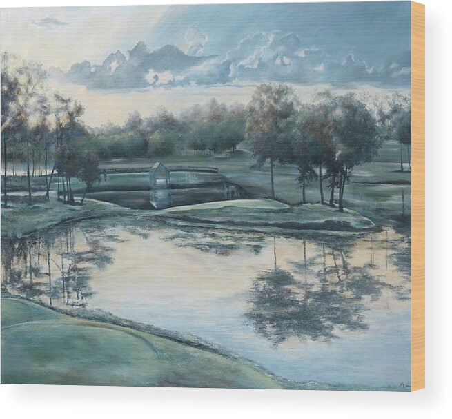 Landscape Wood Print featuring the painting Sunrise on 18 by Katrina Nixon