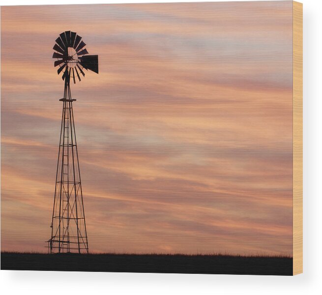 Kansas Wood Print featuring the photograph Sunset and Windmill 05 by Rob Graham