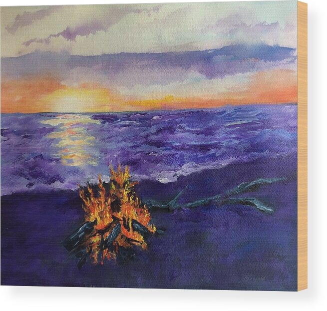Sunset Wood Print featuring the painting Sunset, Angola on the Lake by Ellen Canfield