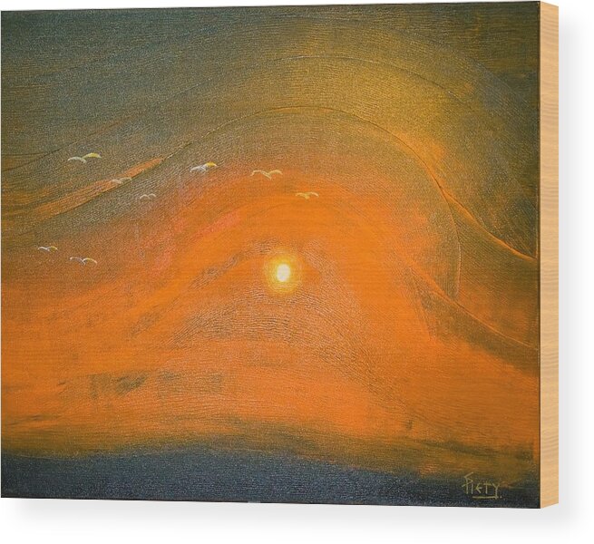 Contemporary Wood Print featuring the painting Sunset in Valleys by Piety Dsilva
