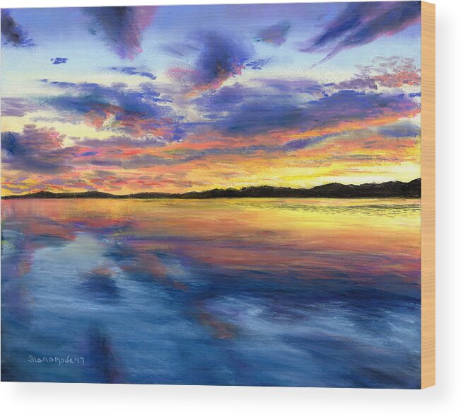 Maine Wood Print featuring the drawing Sunset on Snow Pond by Shana Rowe Jackson