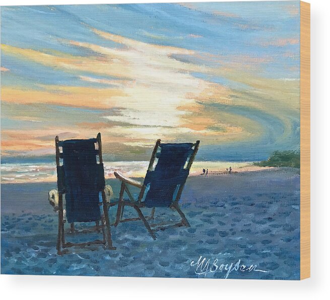 Sunset Wood Print featuring the painting Sunset on the Beach by Maryann Boysen