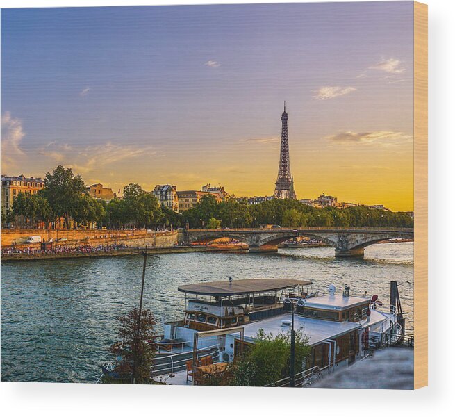 Paris Wood Print featuring the photograph Sunset over the Seine in Paris by James Udall