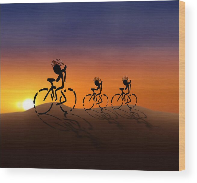 Kokopelli Wood Print featuring the digital art Sunset Riders by Gravityx9 Designs