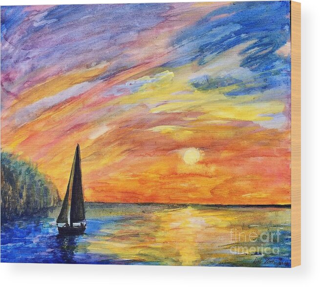 Sunset Wood Print featuring the painting Sunset Sail by Deb Stroh-Larson