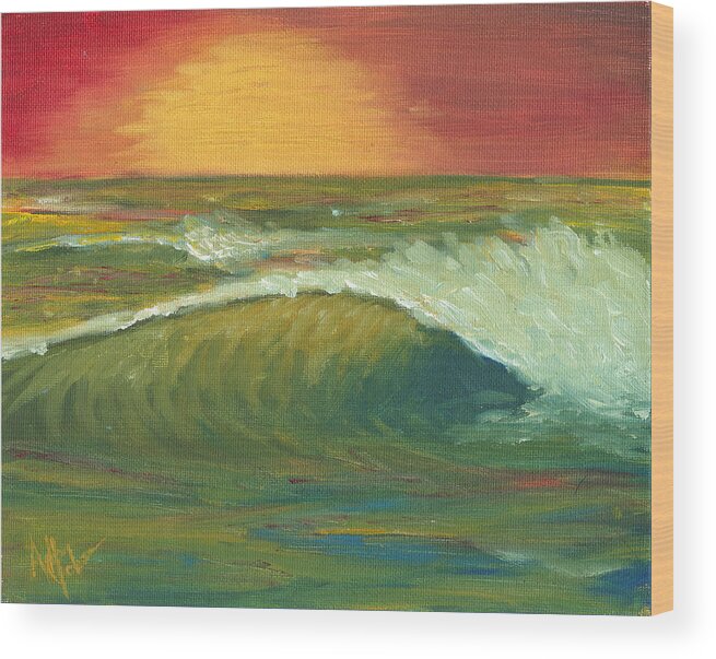 Surf Wood Print featuring the painting Sunset Surf by Adam Johnson