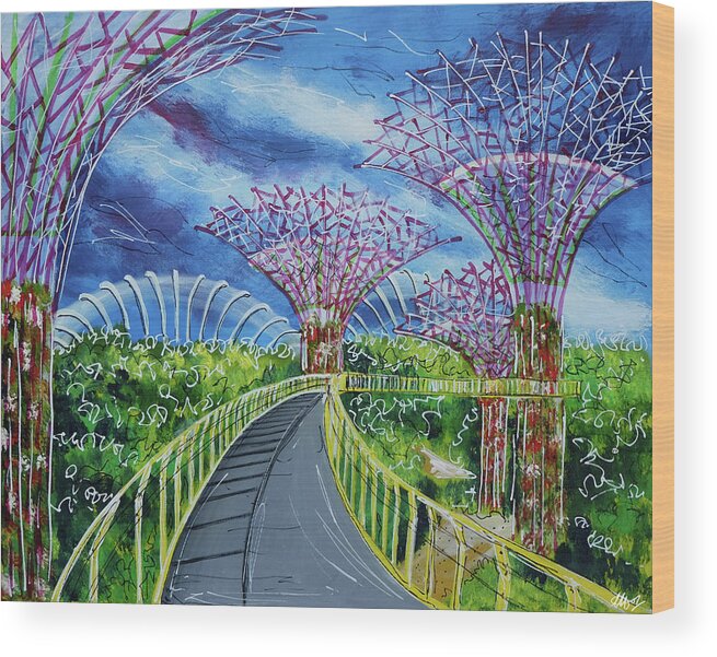 Gardens By The Bay Wood Print featuring the painting Super Supertrees by Laura Hol Art