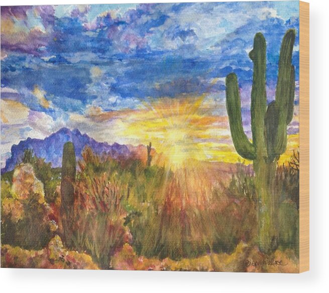 Superstition Wood Print featuring the painting Superstition Sunset by Cheryl Wallace