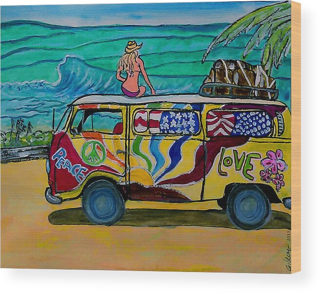 Surf Bus Wooden Blue VW Camper Van Sign Printed Wall Art Decoration With Rope