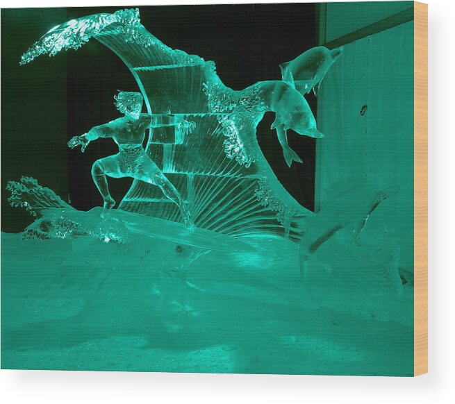 Sculpture Wood Print featuring the photograph Surfing with Dolphins by Betty-Anne McDonald