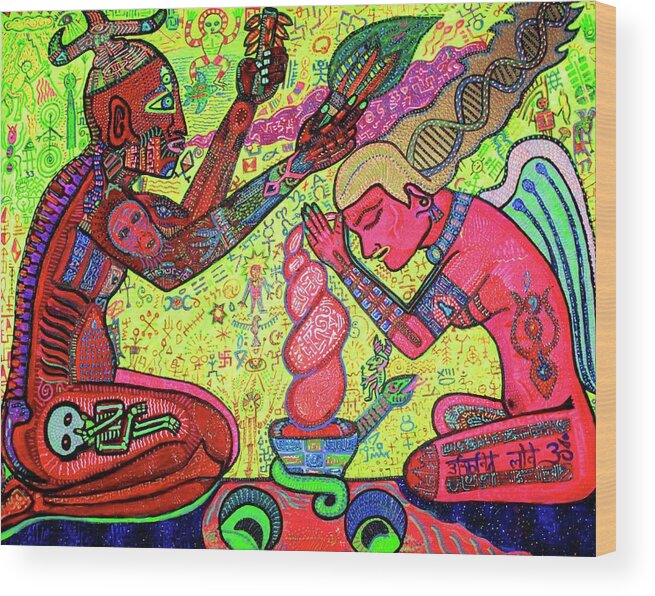 Visionary Art Wood Print featuring the painting Surrender to Ayahuasca Love by Myztico Campo