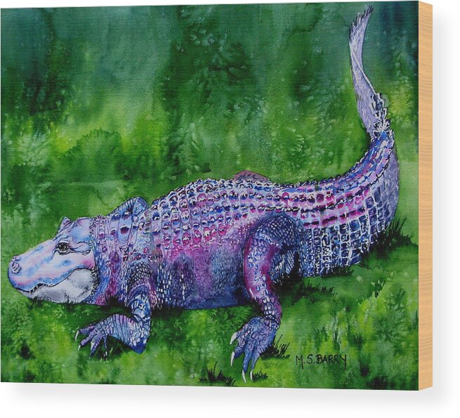 Alligator Painting Wood Print featuring the painting Swamp gator by Maria Barry