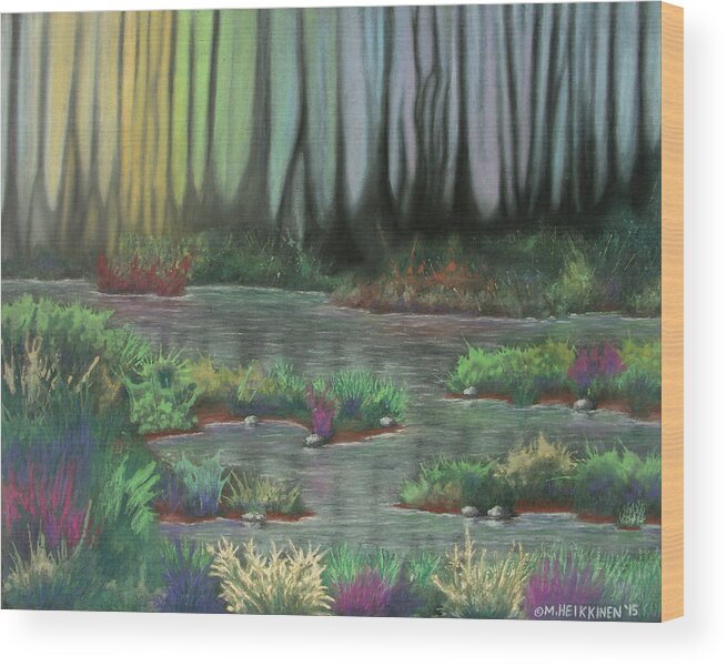 Swamp Wood Print featuring the pastel Swamp Things 01 by Michael Heikkinen