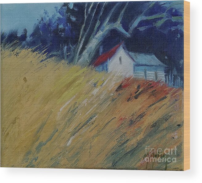 Sweet Home Wood Print featuring the painting Sweet Home Woodland Fields by Mary Hubley