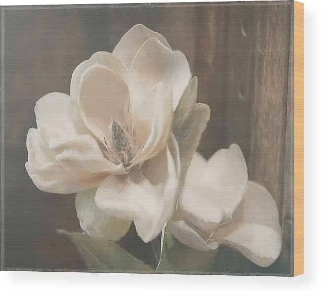Sweet Magnolia Blossom By Tl Wilson Photography Is A Digital Painting Made From An Original Photograph Of A Magnolia Blossom Against A Rustic Background. Wood Print featuring the mixed media Sweet Magnolia Blossom by Teresa Wilson