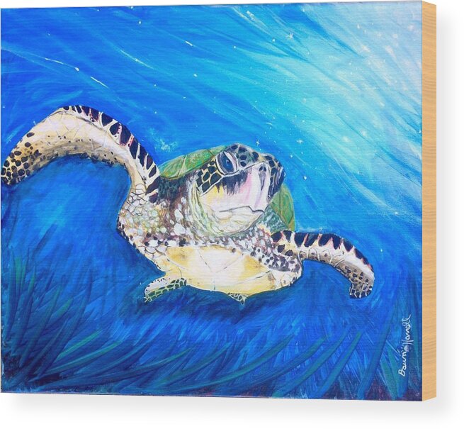 Turtle Wood Print featuring the painting Swim by Dawn Harrell