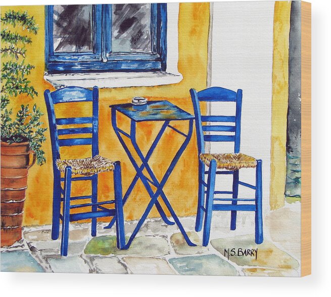 Greece Wood Print featuring the painting Table for Two by Maria Barry