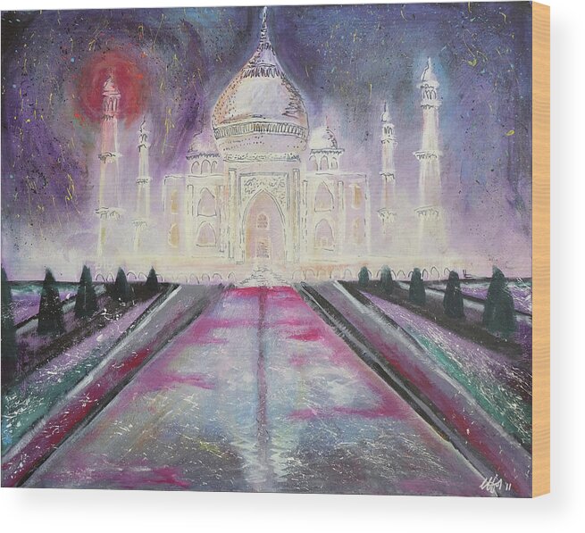 Taj Mahal Wood Print featuring the painting Taj Mahal by Laura Hol Art