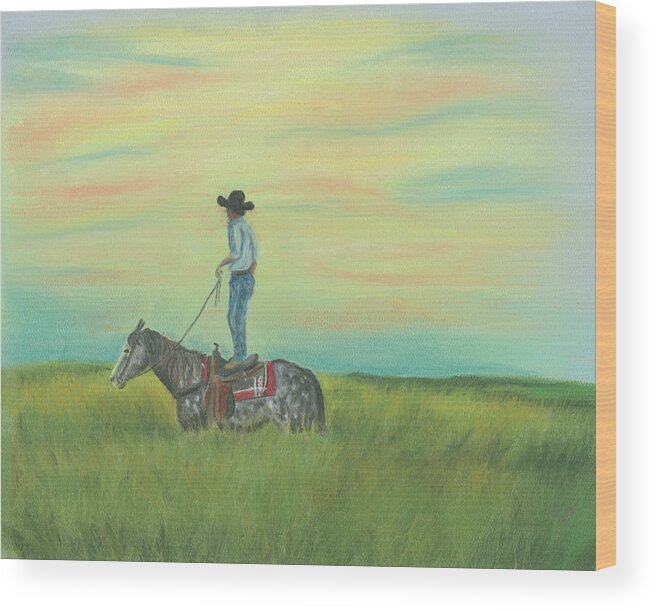 Horse Wood Print featuring the pastel Tall in the Saddle by Sheila Johns