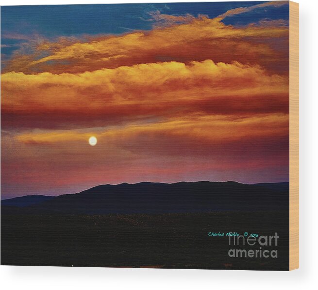 Moonrise Wood Print featuring the photograph Taos Moonrise by Charles Muhle