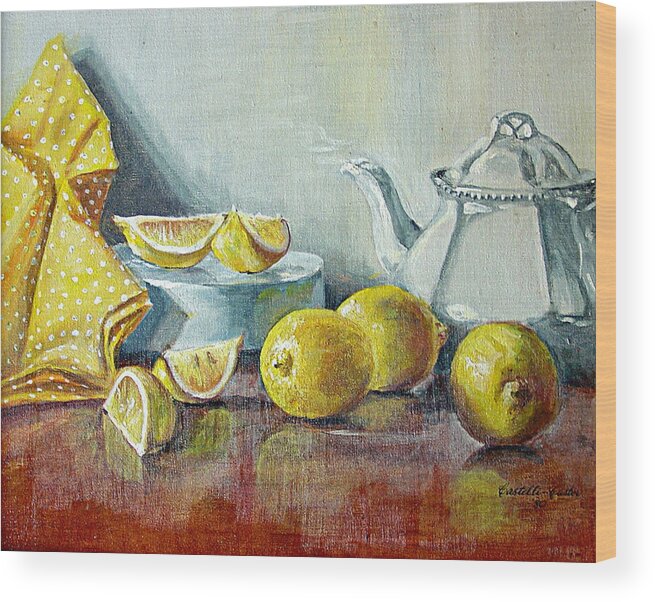 Tea Wood Print featuring the painting Tea with Lemon by JoAnne Castelli-Castor
