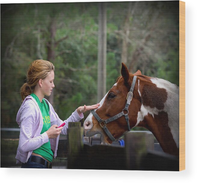 Horse Wood Print featuring the photograph Tender Touch by Jaime Mercado