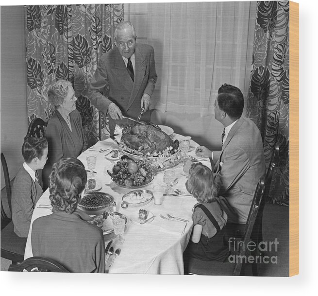 1940s Wood Print featuring the photograph Thanksgiving Dinner, C.1940-50s by H. Armstrong Roberts/ClassicStock