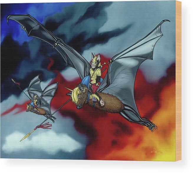  Wood Print featuring the painting The Bat Riders by Paxton Mobley